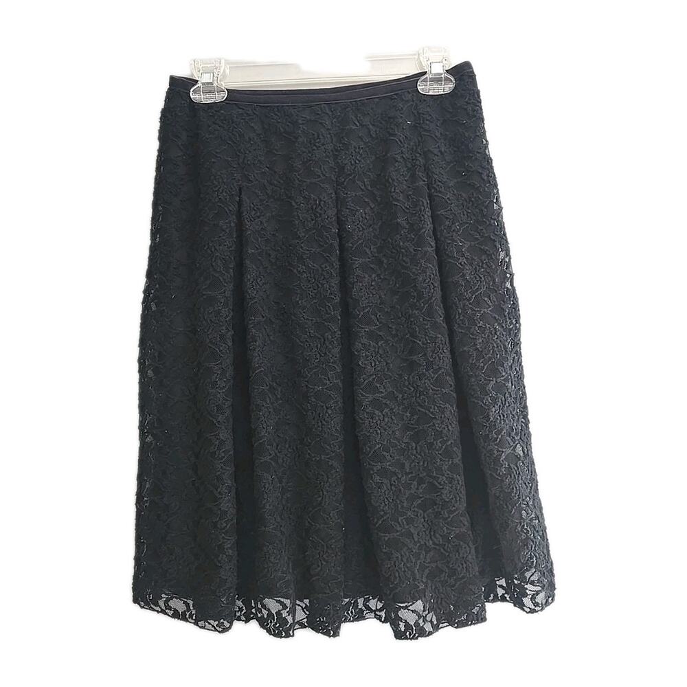 J. Jill Black Floral Lace Whimsygoth Grunge Casual A-Line Skirt Womans Size 6P
